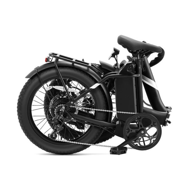 Bicicletă electrică pliabilă Touroll S3 neagră, pliată, cu apărători de noroi și portbagaj spate