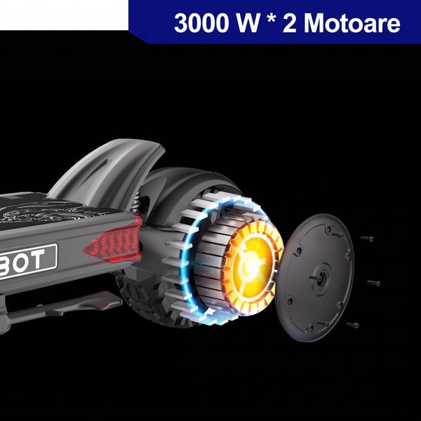 Detaliu al motorului spate cu marcajul 3000 W × 2