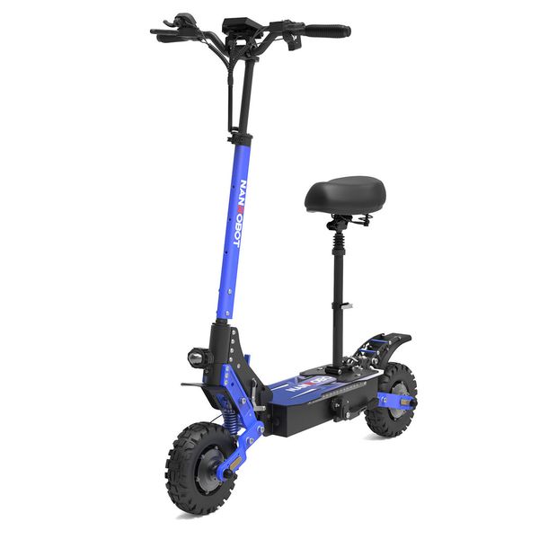 Trotinetă albastră NANROBOT cu șa prevăzută cu suspensie